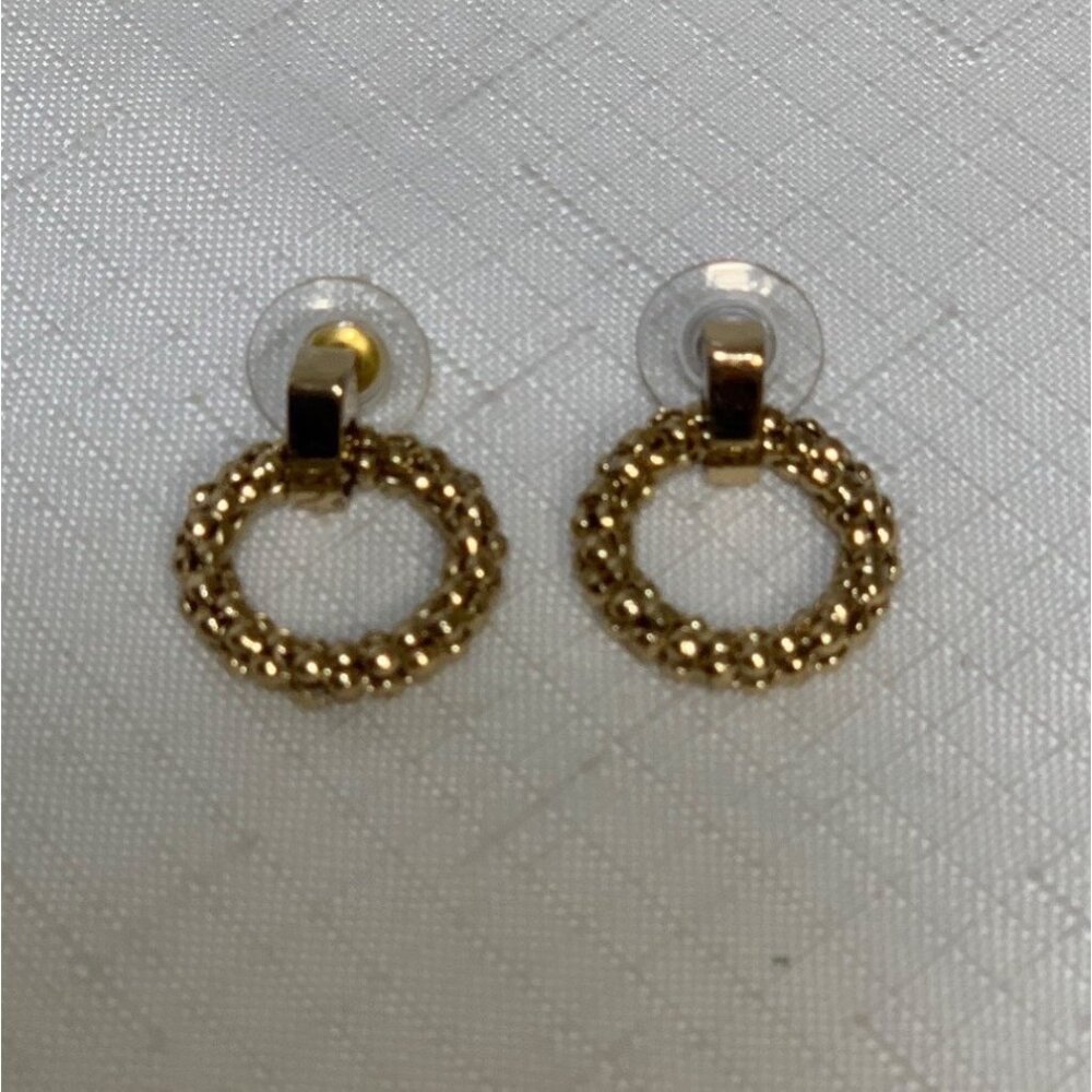 Gold-Tone Earrings Women's Jewelry Textured Round Stud Hoop Transparent Backs